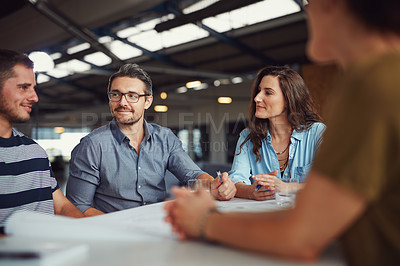 Buy stock photo Shot of a group of creative business colleagues in a meeting