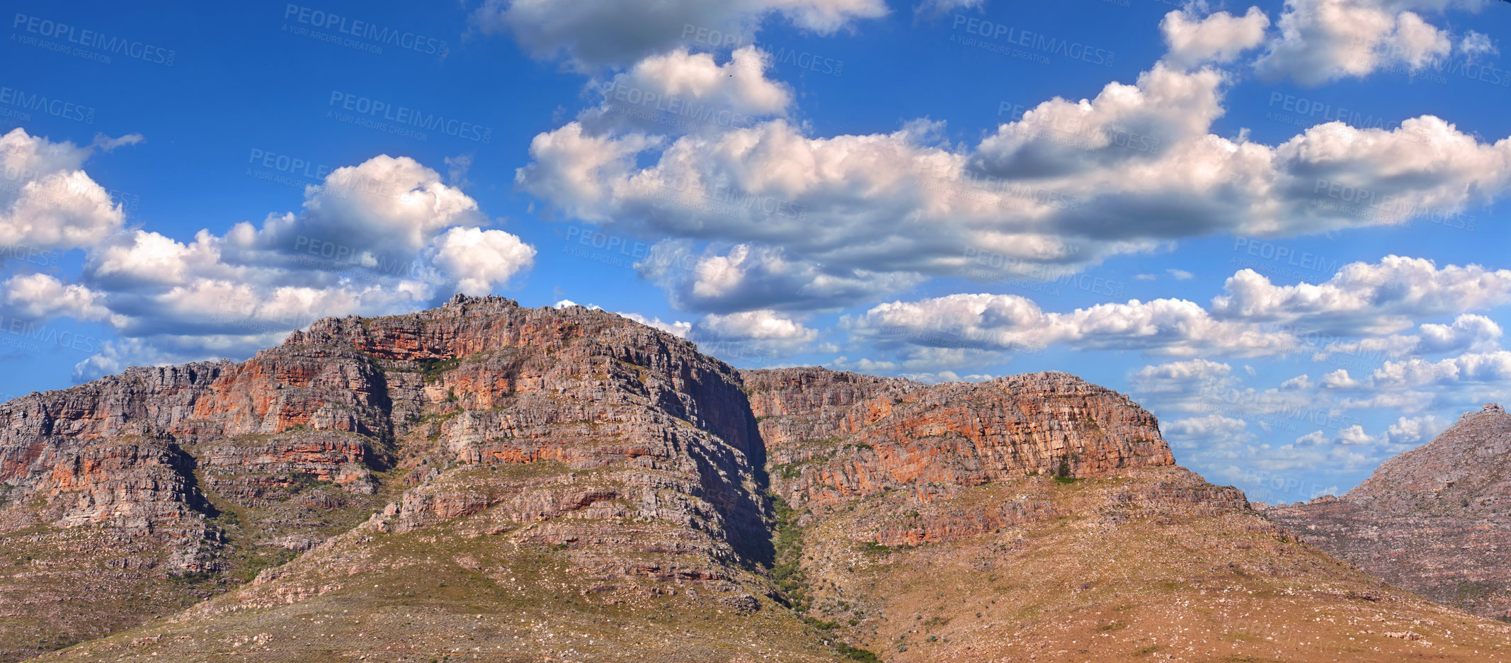 Buy stock photo Outdoor, countryside and mountains with blue sky, landscape and travel with climate change, empty or adventure, Earth day, conservation or nature with ecology or Australia with tourism or environment