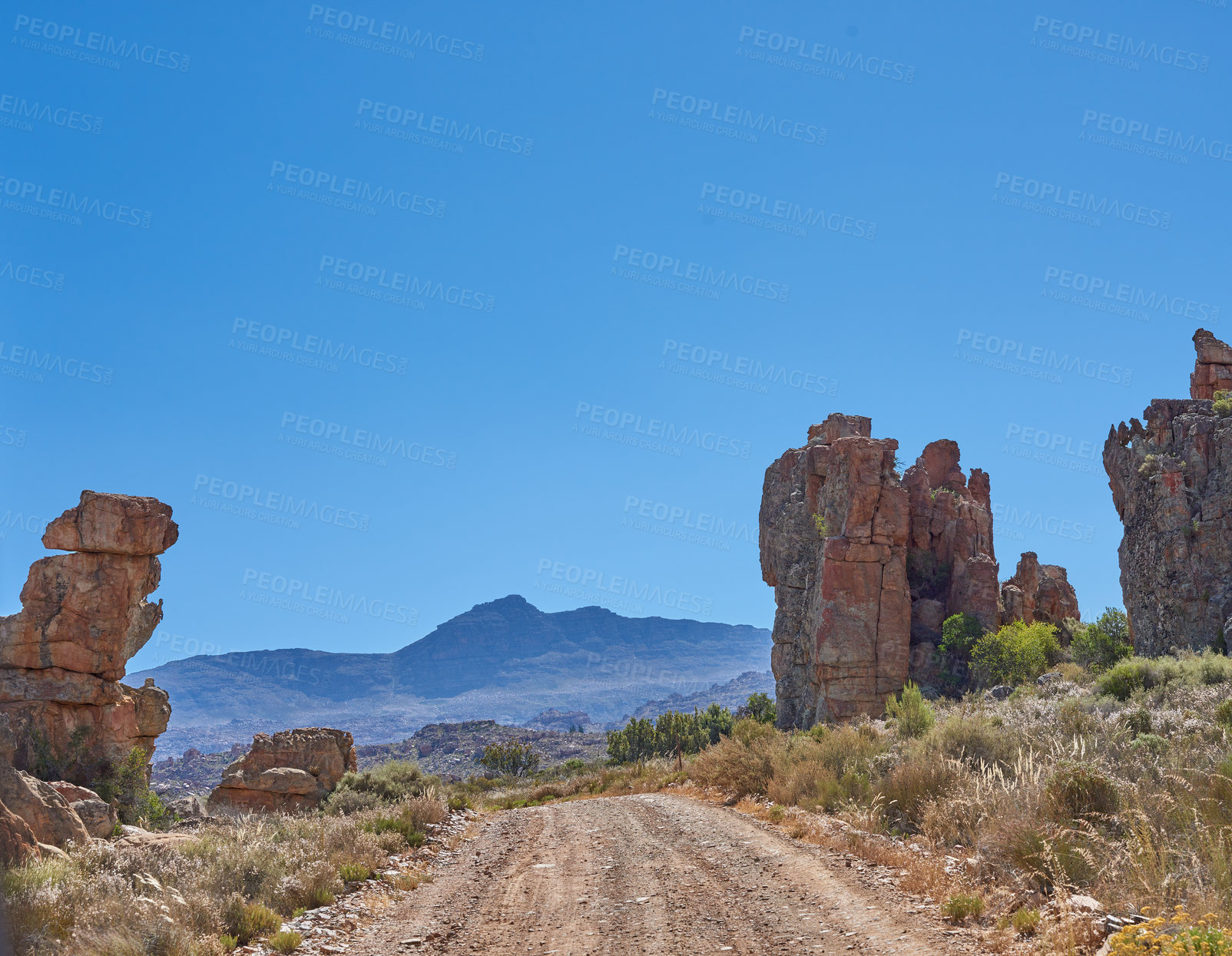 Buy stock photo Mountain road, nature and outdoor as landscape for hiking, sightseeing and travel as background. Countryside, wilderness and texture for mockup space, environment and sustainable ecology in Australia