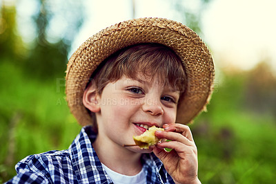 Buy stock photo Portrait of a little boy enjoying some time outdoors