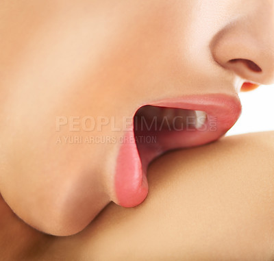 Buy stock photo Cropped shot of a sensual woman's lips