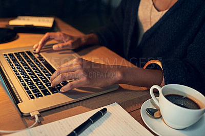 Buy stock photo Closeup shot of a businesswoman working late on a laptop in an office