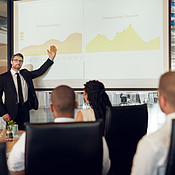 Explaining the figures clearly and concisely | Buy Stock Photo on ...
