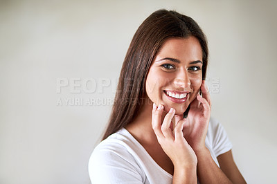 Buy stock photo Portrait of a beautiful young woman enjoying her perfect skin at home