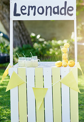 Buy stock photo Still life shot of a lemonade stand outside