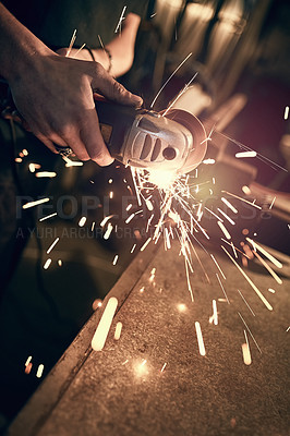 Buy stock photo Cropped shot of an unrecognizable man making some repairs indoors