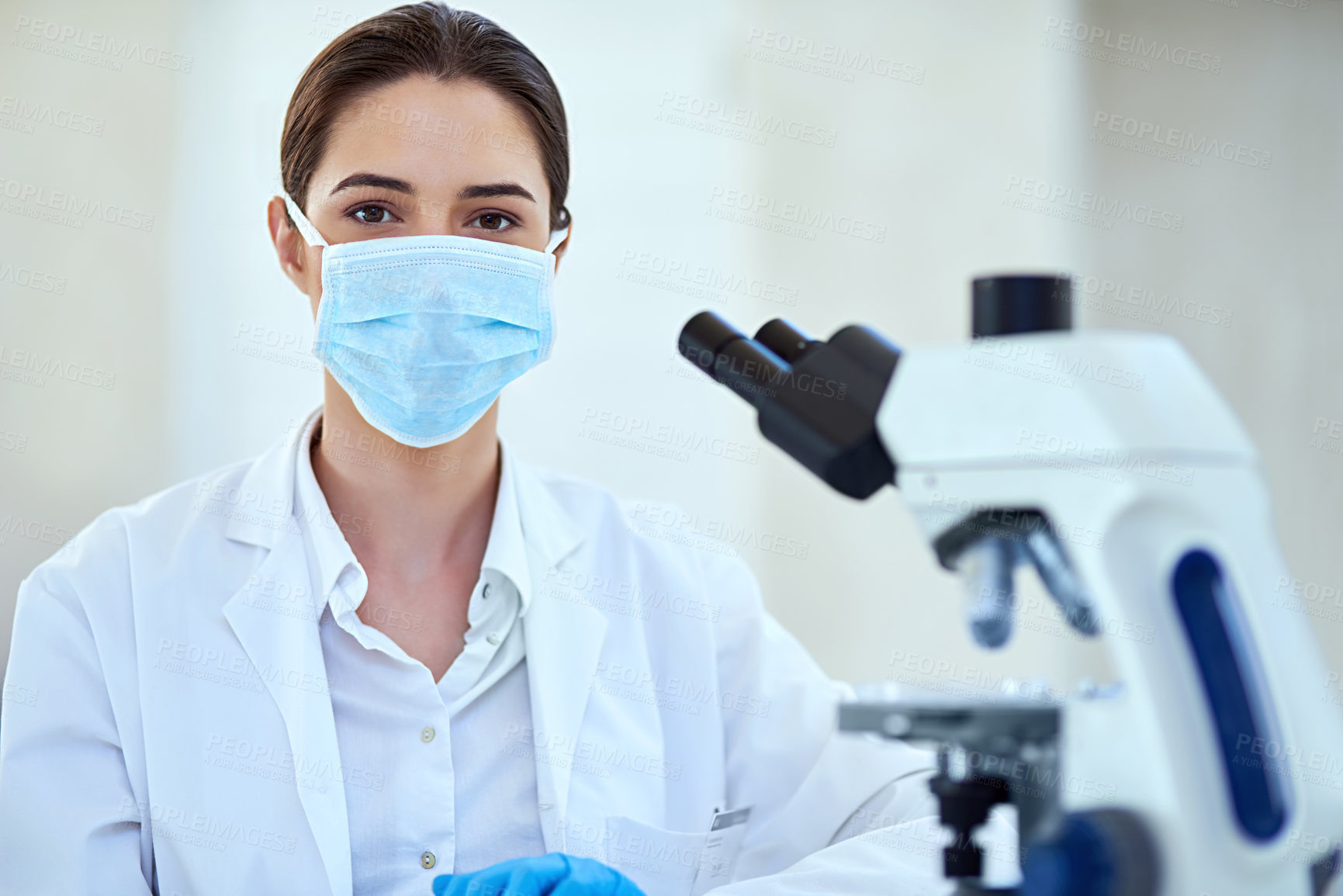 Buy stock photo Shot of a female scientist working alone in the lab