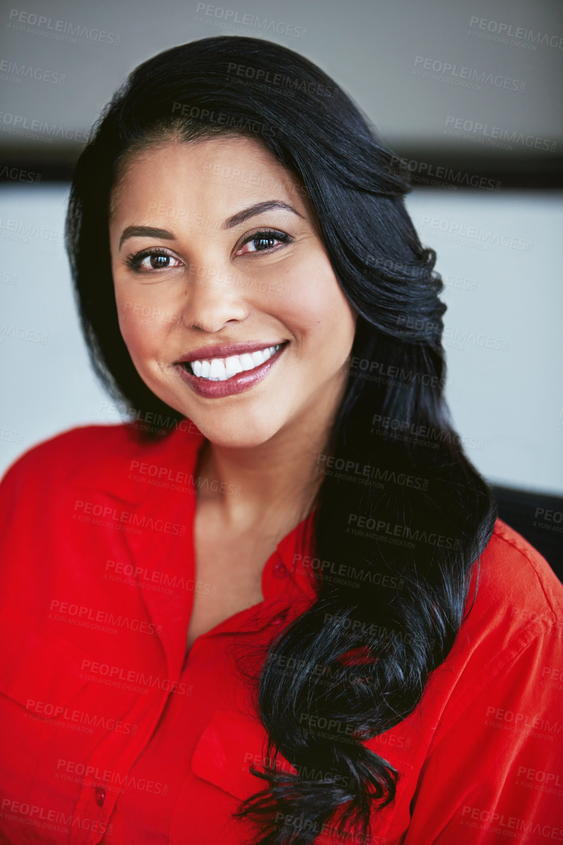 Buy stock photo Cropped portrait of a happy businesswoman in casual clothes