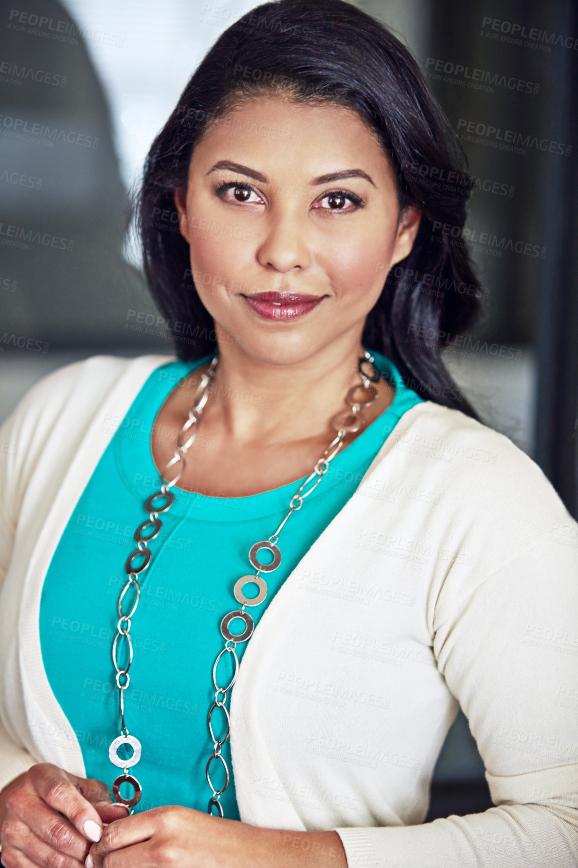 Buy stock photo Cropped portrait of a happy businesswoman in casual clothes