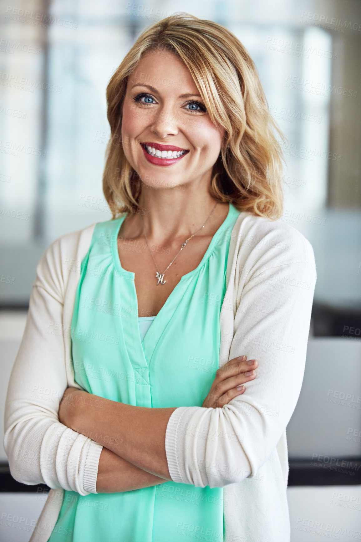 Buy stock photo Cropped portrait of a happy businesswoman in casual clothes