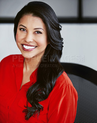 Buy stock photo Cropped portrait of a happy businesswoman in casual clothes