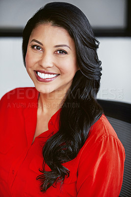 Buy stock photo Cropped portrait of a happy businesswoman in casual clothes