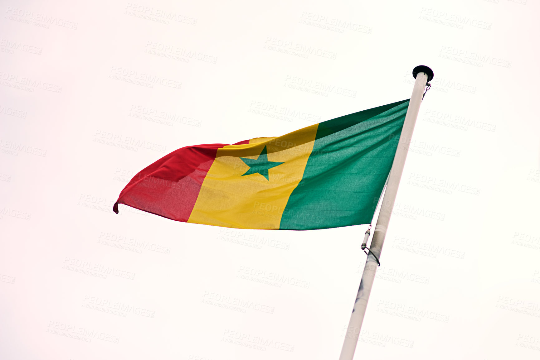 Buy stock photo Shot of the Senegalese flag blowing in the wind