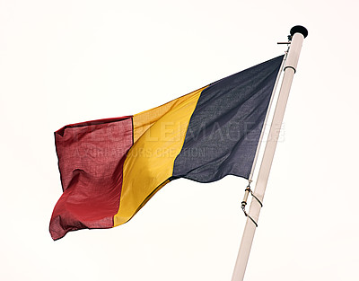 Buy stock photo Shot of the Belgian flag blowing in the wind