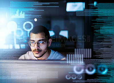 Buy stock photo Cropped shot of a male computer programmer working on new code