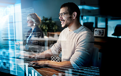 Buy stock photo Cropped shot of computer programmers working on new code