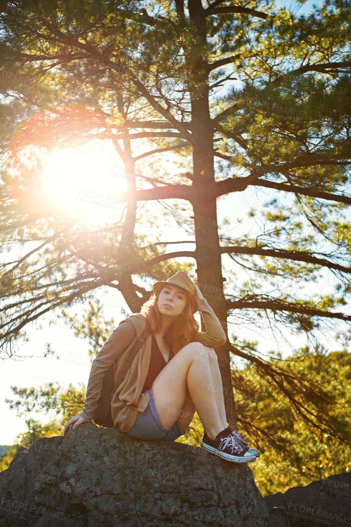 Buy stock photo Shot of young people hiking while on an overseas trip