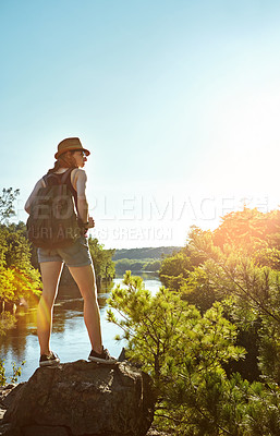 Buy stock photo Shot of a young woman out hiking
