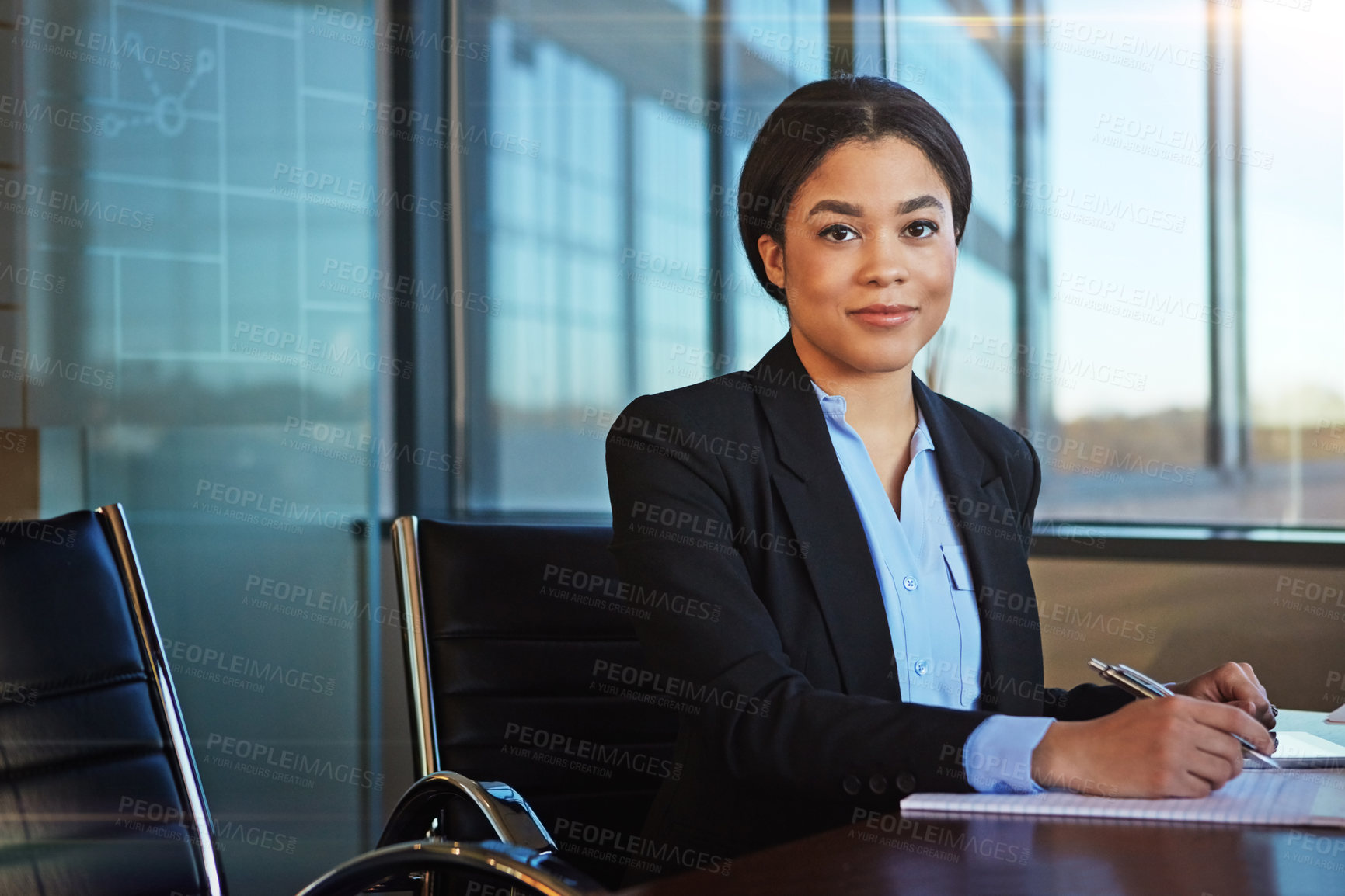 Buy stock photo Businesswoman, portrait and office for corporate report as professional as budget analyst, investment or research. Female person, face and financial forecasting or project review, planning or desk