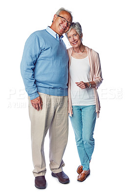 Buy stock photo Senior couple, hug and marriage, retirement together in portrait and commitment isolated on white background. Happiness in relationship, old man and woman with life partnership and elderly people