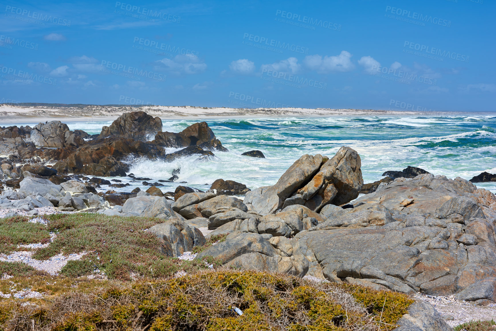 Buy stock photo Rocky coast of Western Cape, South Africa.