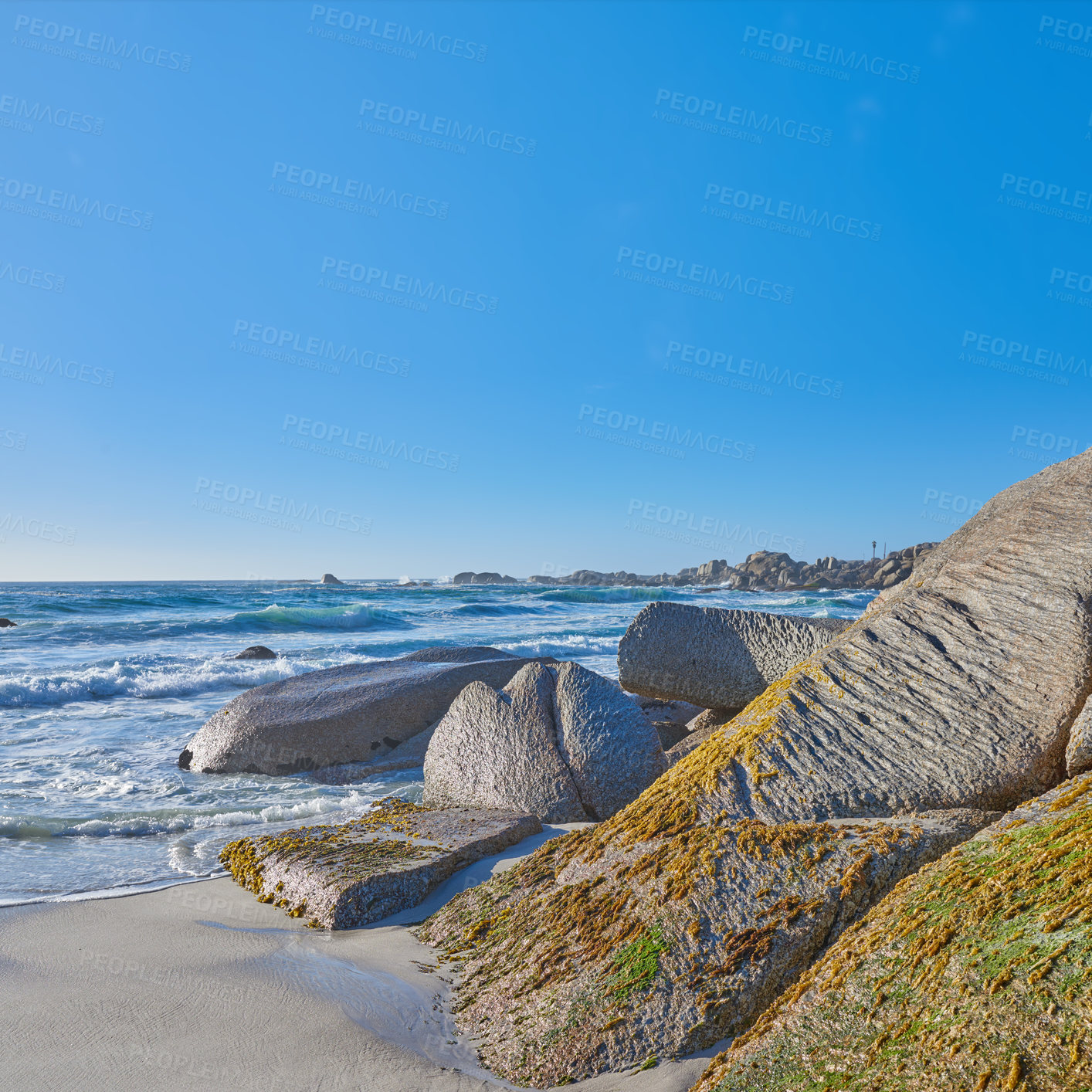 Buy stock photo Rocky coast of Western Cape, South Africa.