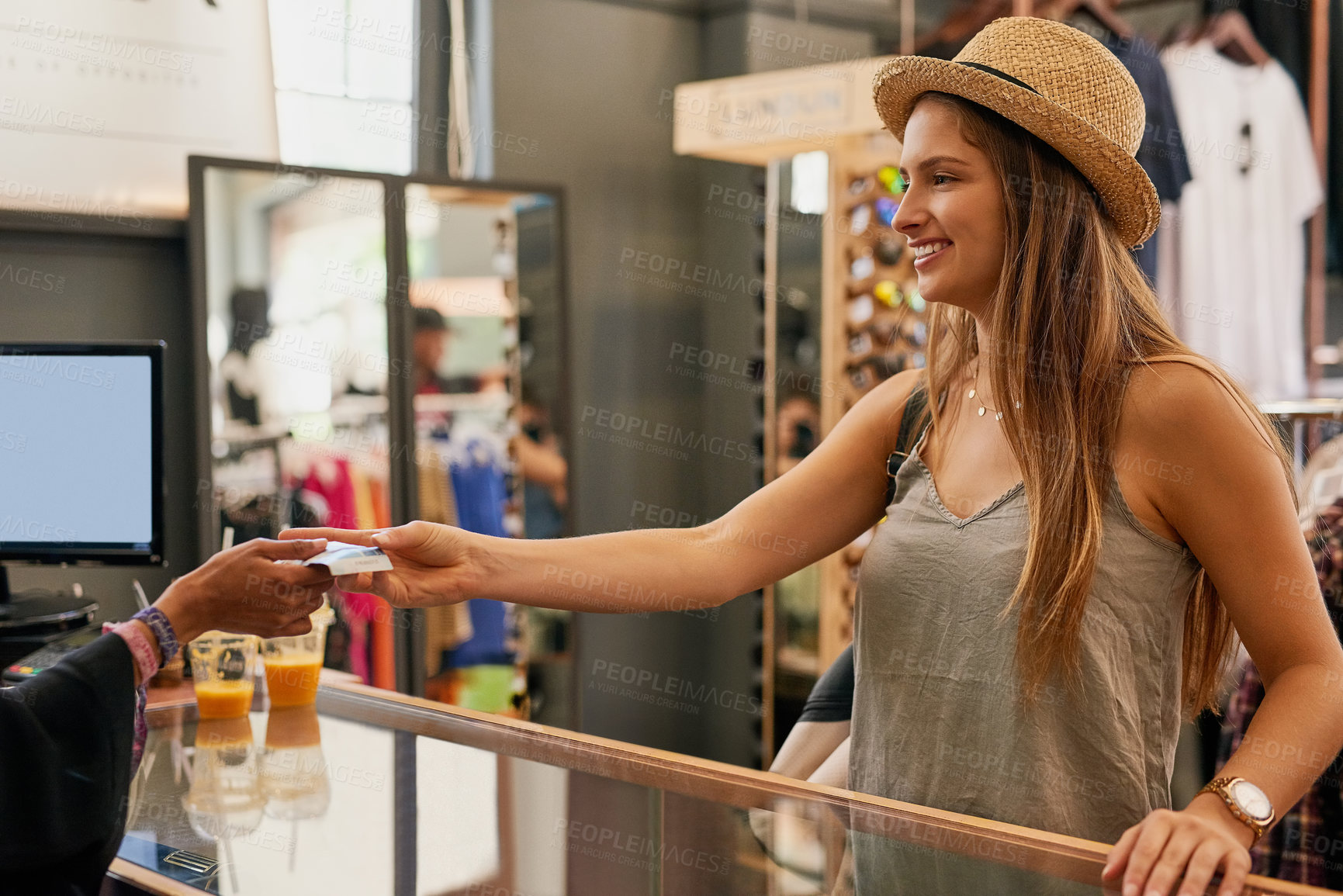 Buy stock photo Shot of a young woman out on a shopping spree