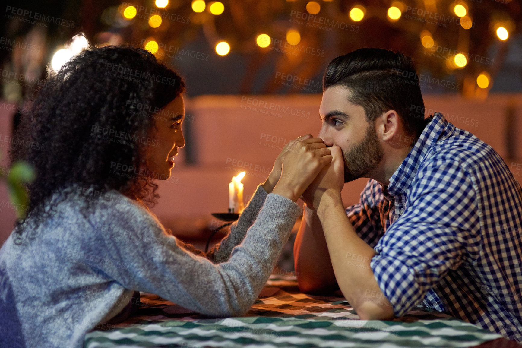 Buy stock photo Shot of a young couple on a romantic date