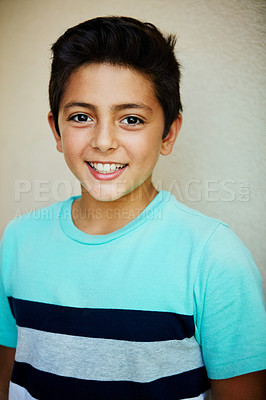 Buy stock photo Studio portrait of a young boy giving you a big smile