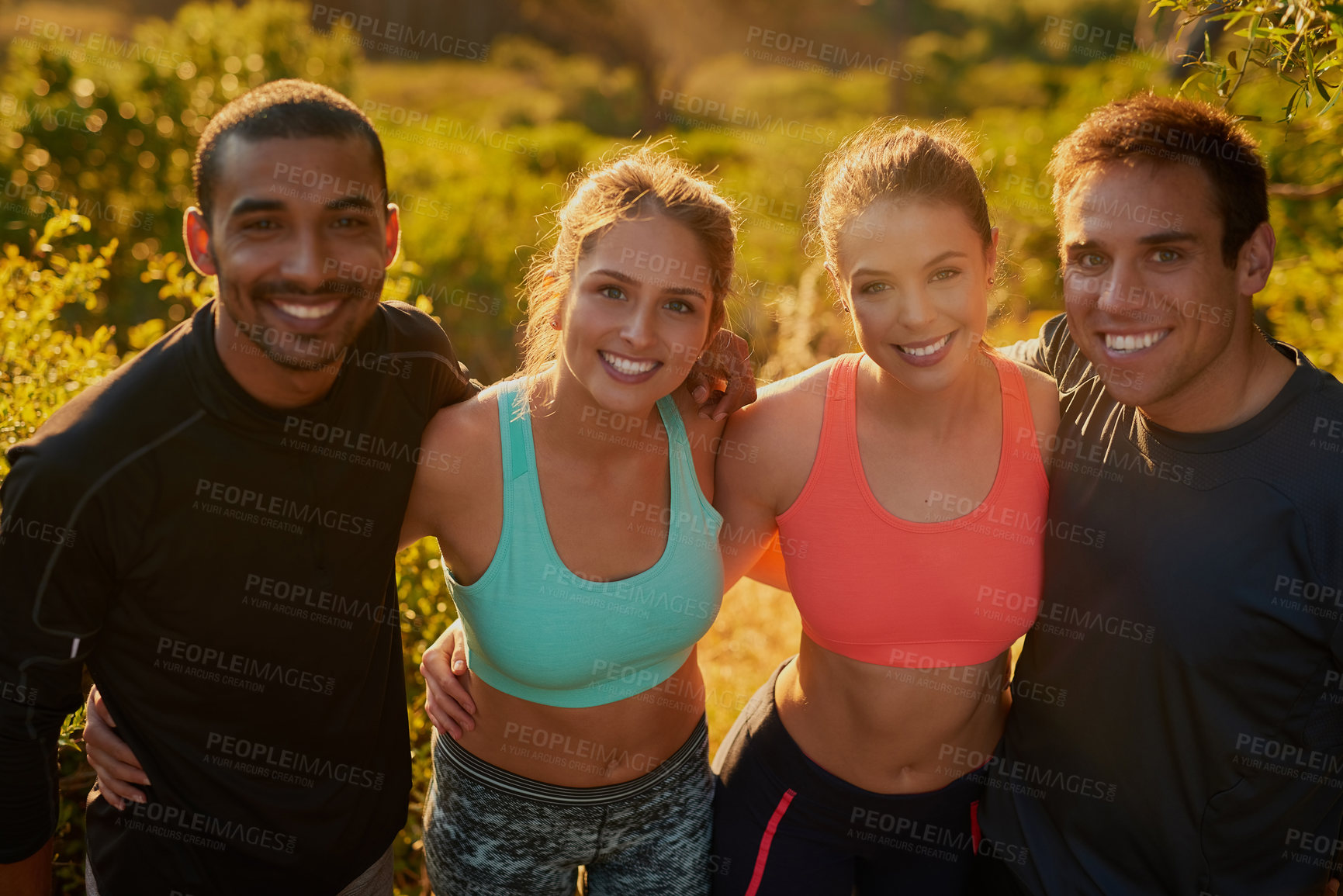 Buy stock photo Portrait of a group of friends out for a run