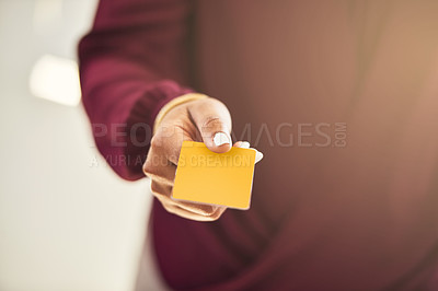 Buy stock photo Closeup shot of an unidentifiable businesswoman holding a blank card