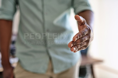 Buy stock photo Closeup shot of an unidentifiable businessman extending a handshake