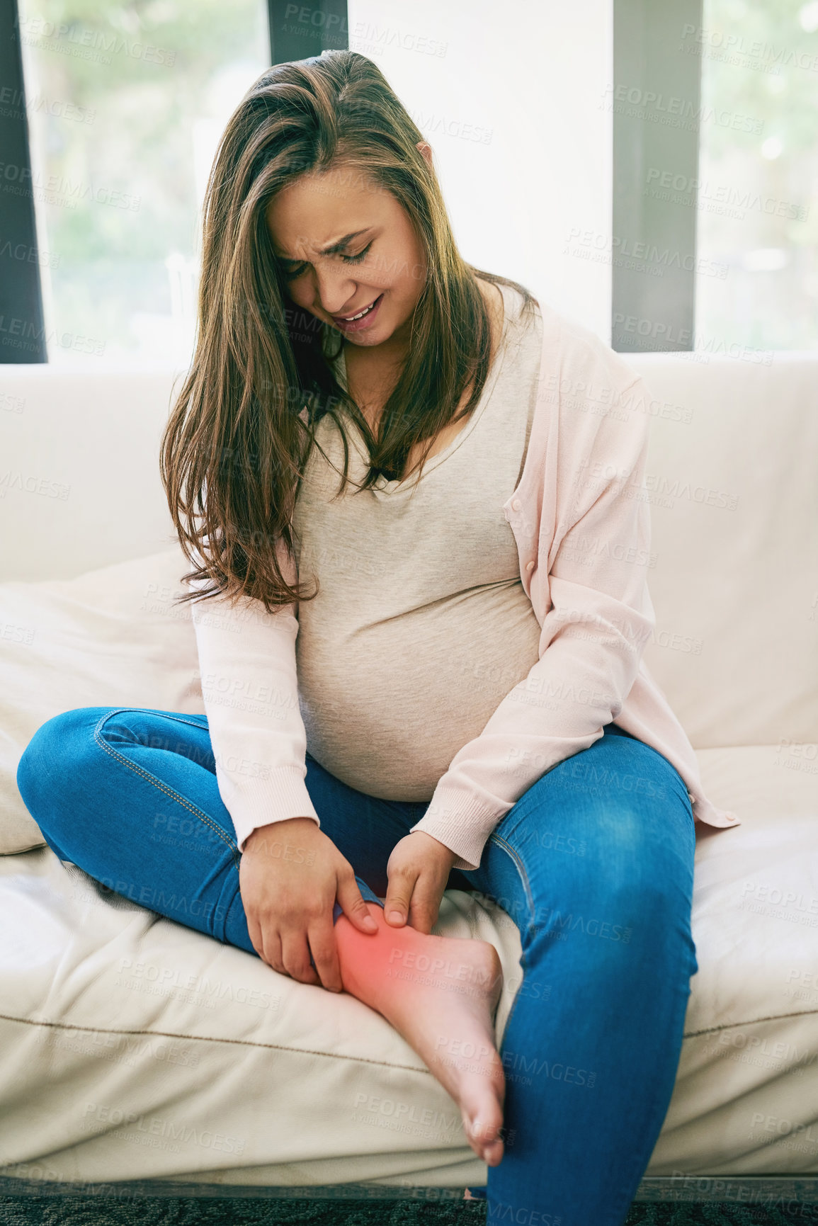 Buy stock photo Shot of a pregnant woman at home