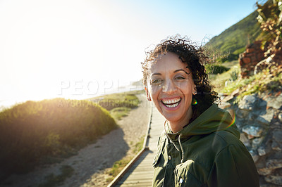 Buy stock photo Shot of a woman out for her morning walk