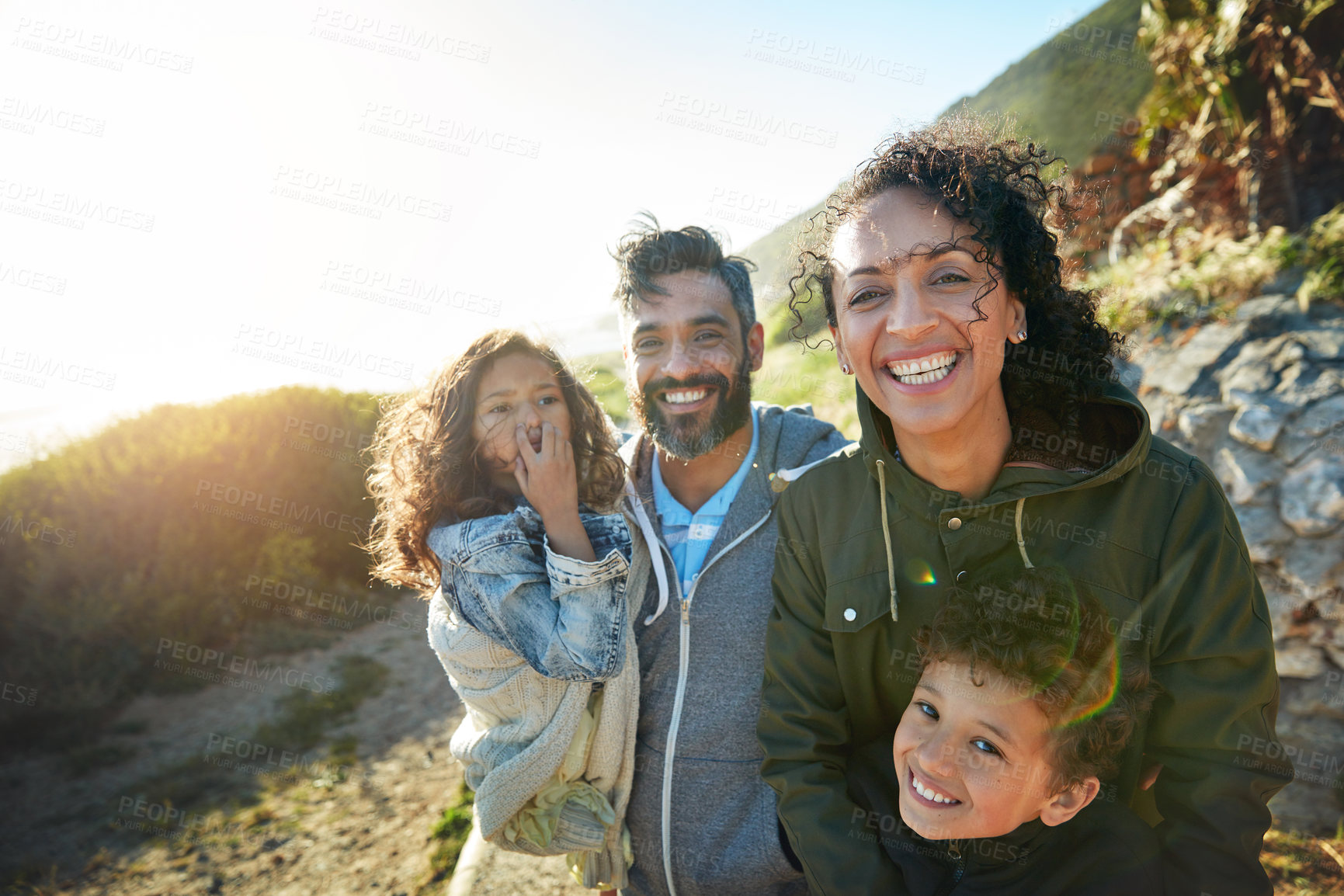 Buy stock photo Cropped shot of a family of four spending the day outdoors