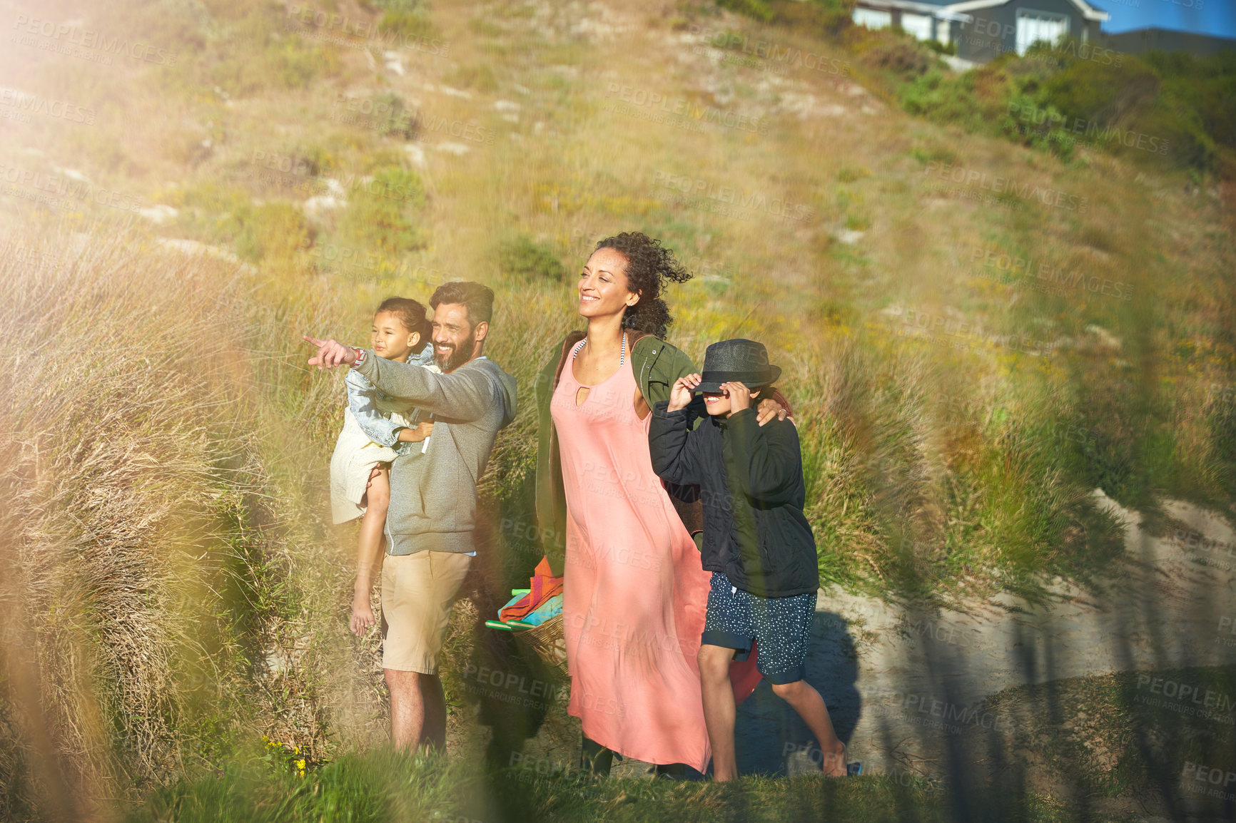 Buy stock photo Shot of a family of four spending the day outdoors