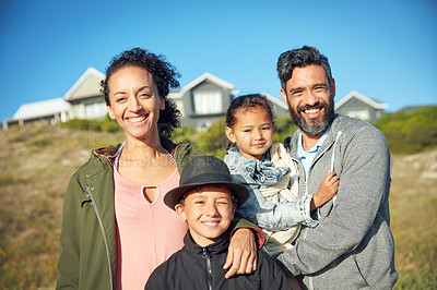 Buy stock photo Cropped shot of a family of four spending the day outdoors