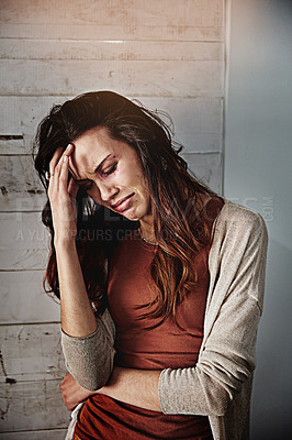 Buy stock photo Cropped shot of a beaten and bruised young woman