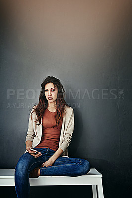 Buy stock photo Cropped portrait of a beaten and bruised young woman