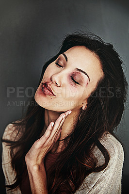 Buy stock photo High-angle view of a teenage girl shying away from something