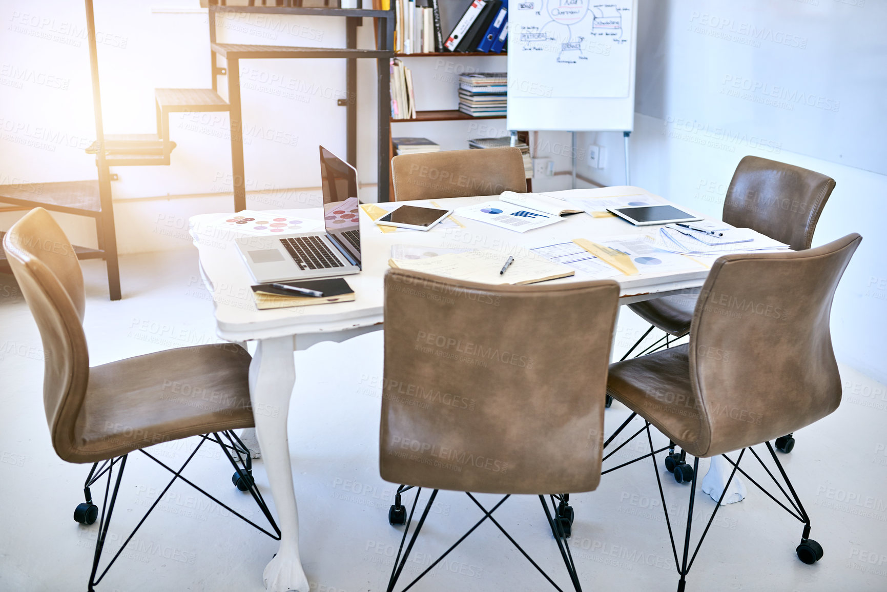 Buy stock photo Shot of a table in an empty meeting room at work