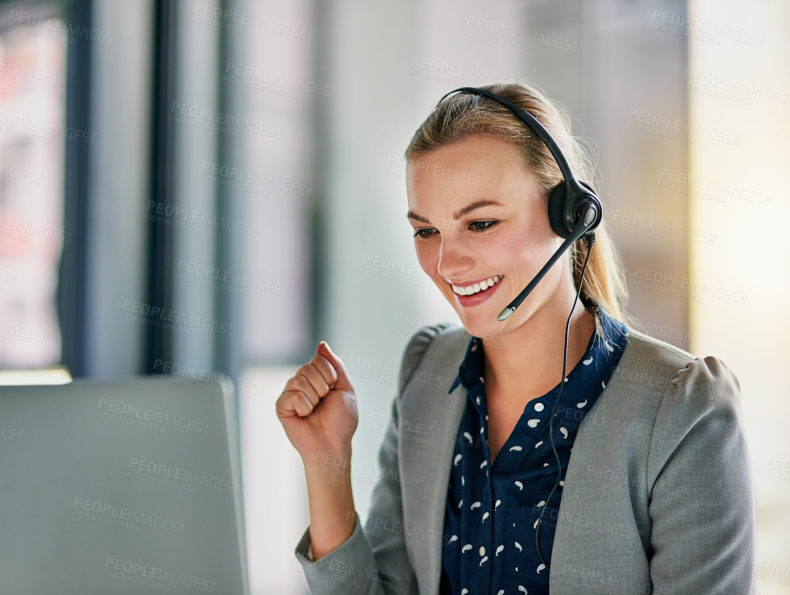 Buy stock photo Shot of an attractive young woman wearing a headset in the office