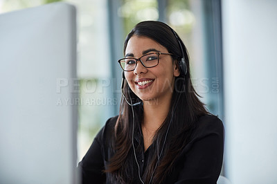 Buy stock photo Woman, consultant portrait and call center for customer service, e commerce support or office communication. Face of professional agent or virtual assistant for business advice or help on computer