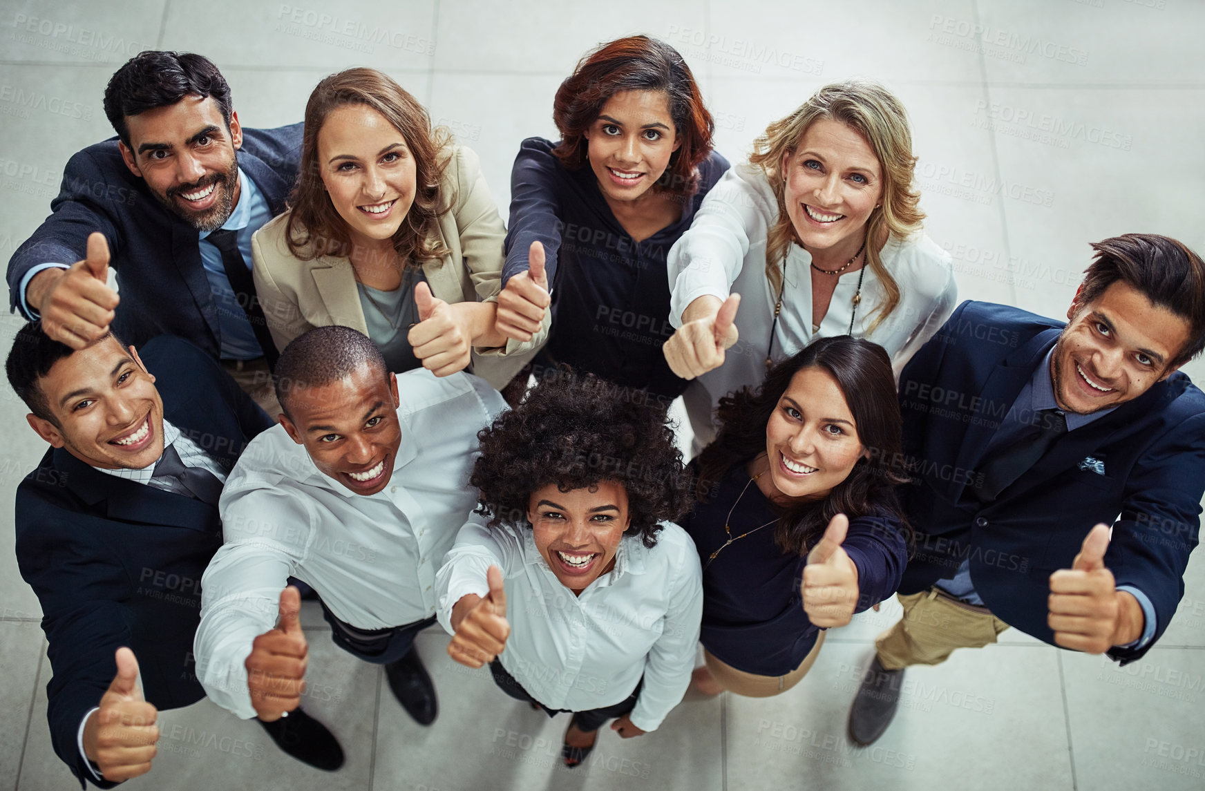 Buy stock photo Business people, happy and portrait of group with thumbs up in office for recruitment, onboarding or diversity. Collaboration, finance staff or HR with hand gesture for yes to hiring or job agreement