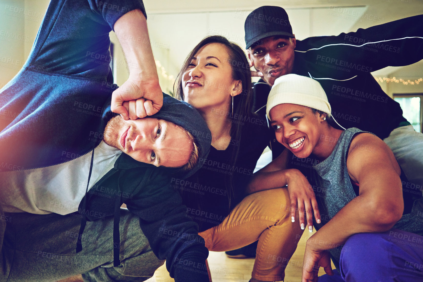 Buy stock photo Portrait of a group of young dancers in a dance studio