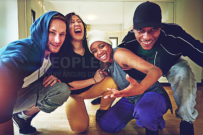 Buy stock photo Portrait of a group of young dancers in a dance studio