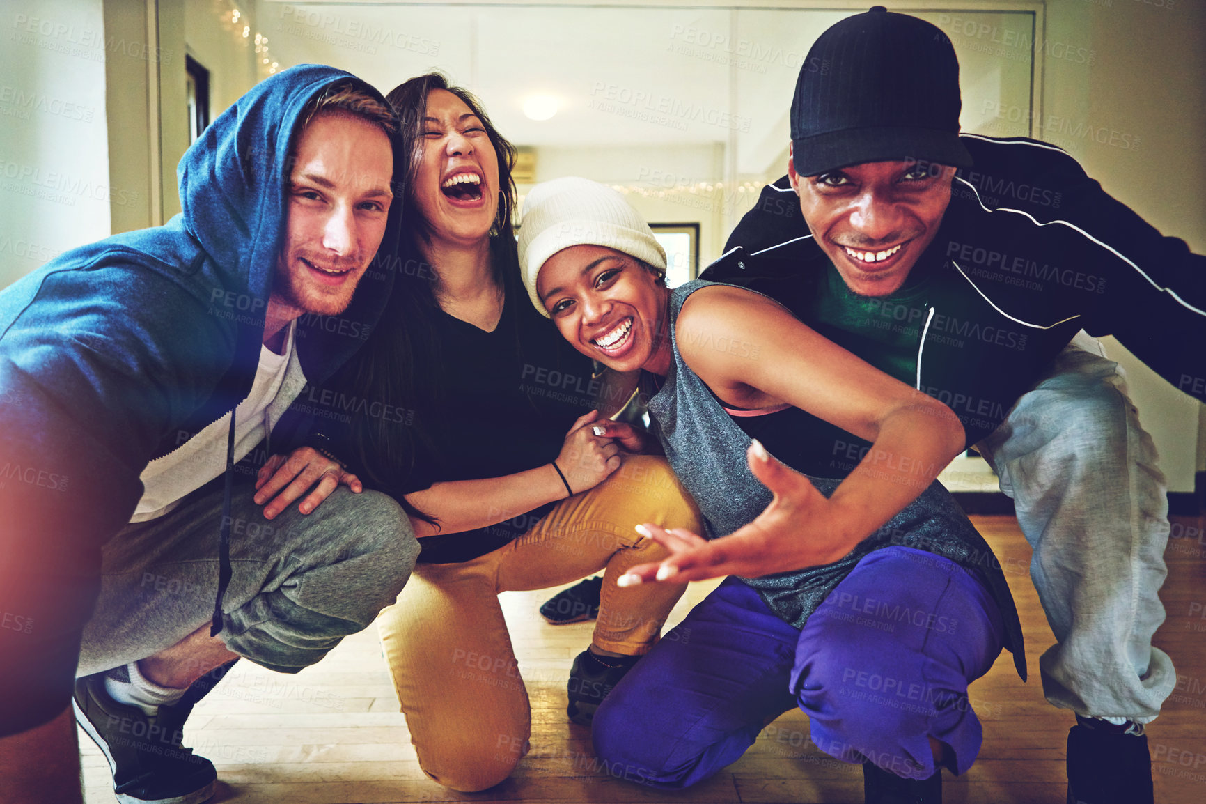 Buy stock photo Portrait of a group of young dancers in a dance studio