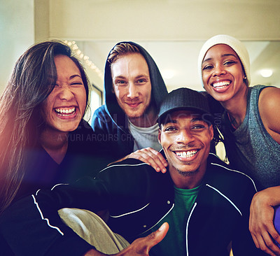 Buy stock photo Portrait of a group of young dancers in a dance studio