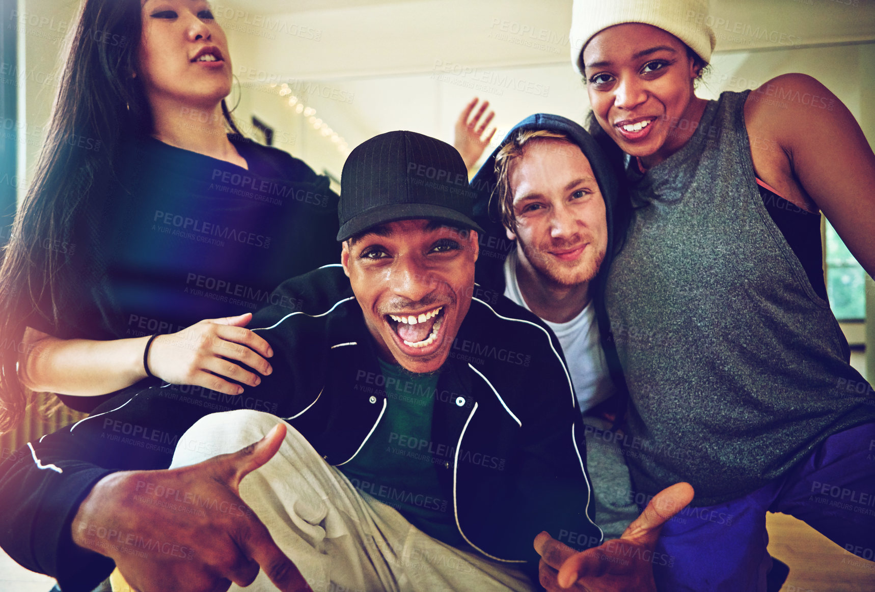 Buy stock photo Portrait of a group of young dancers in a dance studio