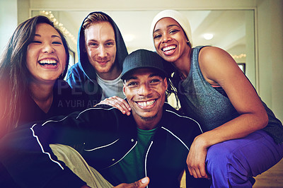 Buy stock photo Portrait of a group of young dancers in a dance studio